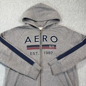 Aeropostale Hoodie Mens XL Gray Zip Up NY 1987 Logo Full Zip Sweatshirt y2k